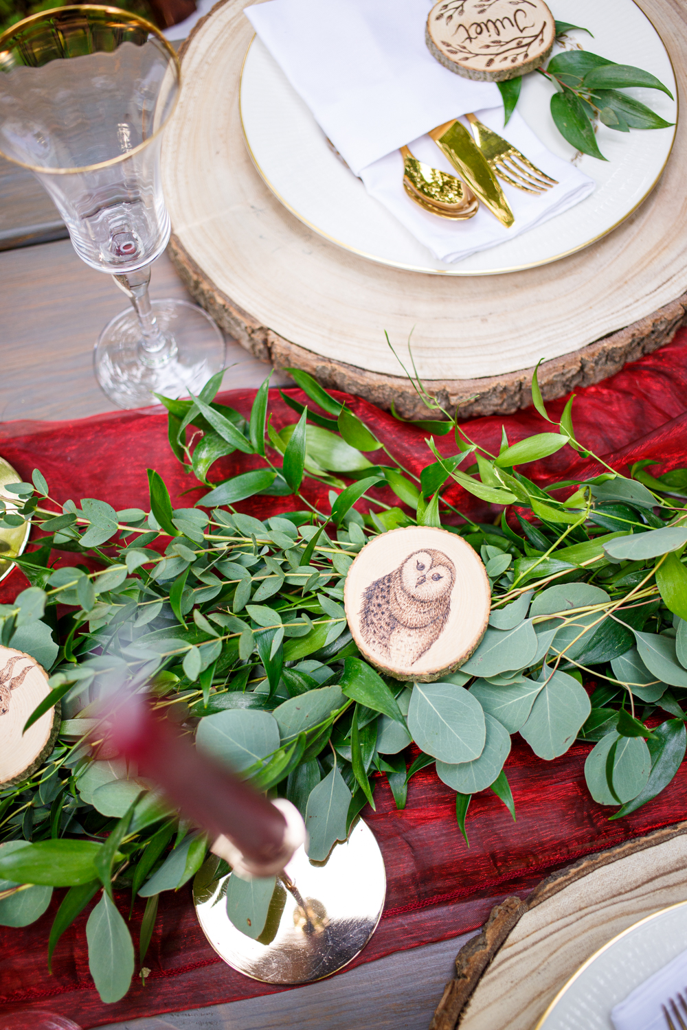 Woodland Wedding in The Cotswolds with Winter Red Styling and a Dog