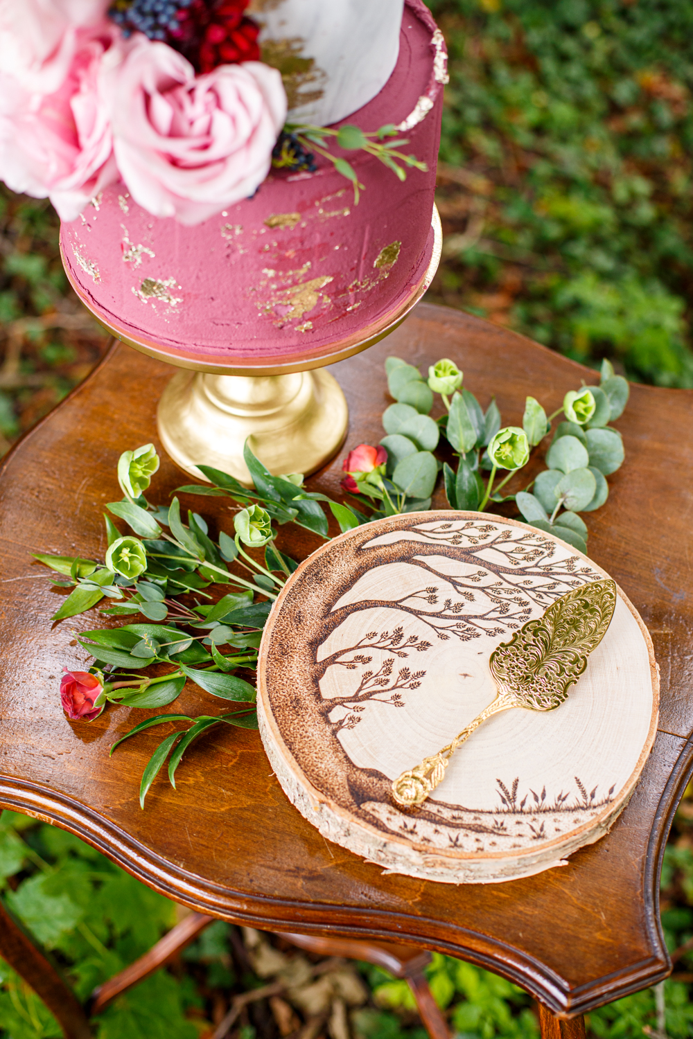 Woodland Wedding in The Cotswolds with Winter Red Styling and a Dog