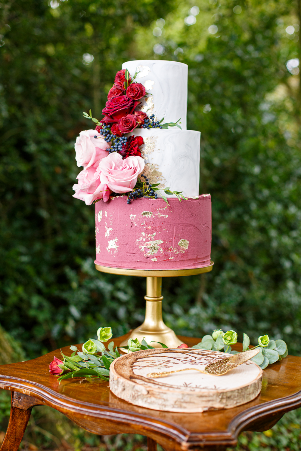 Woodland Wedding in The Cotswolds with Winter Red Styling and a Dog