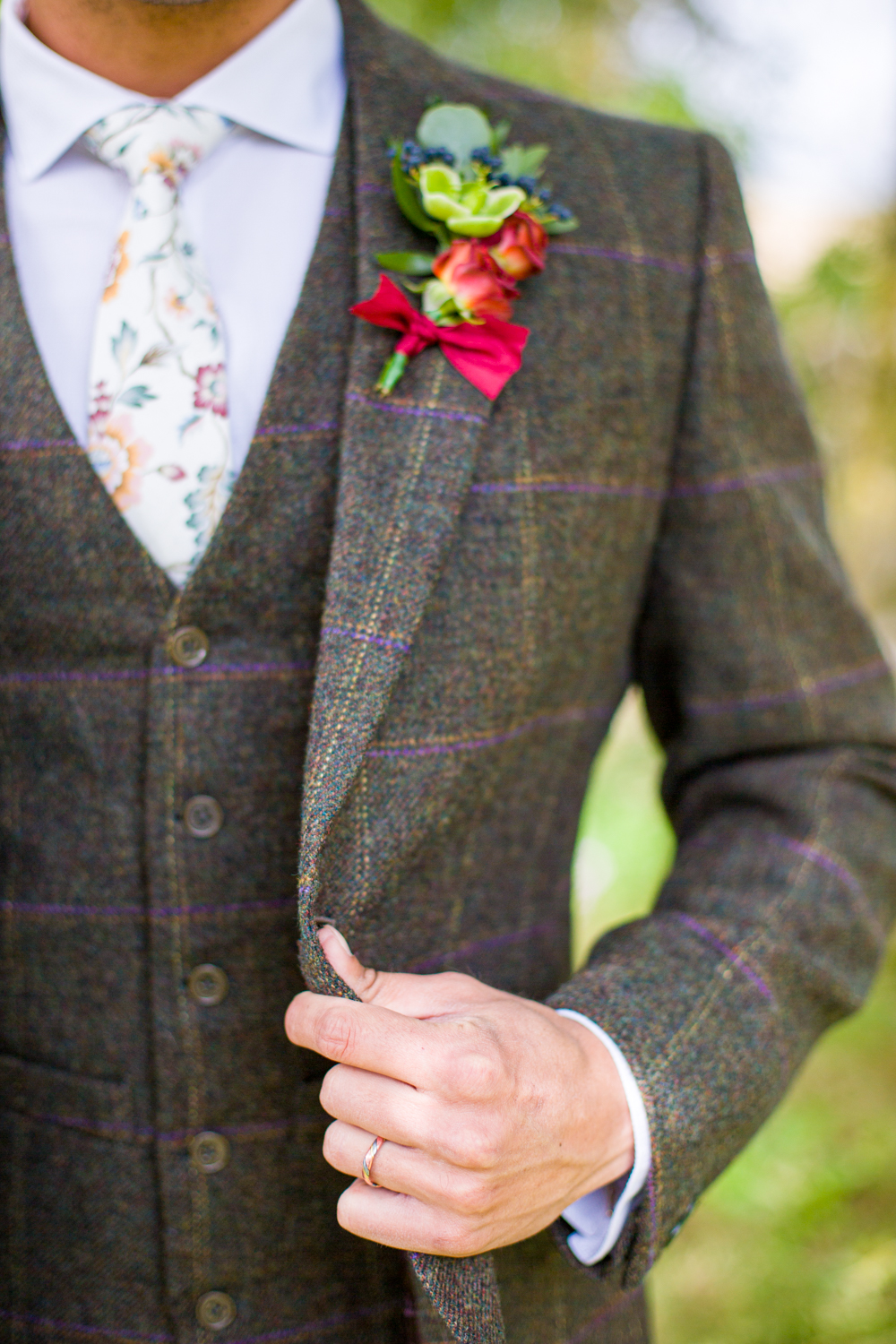 Woodland Wedding in The Cotswolds with Winter Red Styling and a Dog