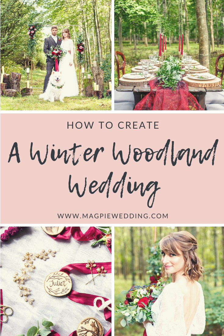 Woodland Wedding in The Cotswolds with Winter Red Styling and a Dog