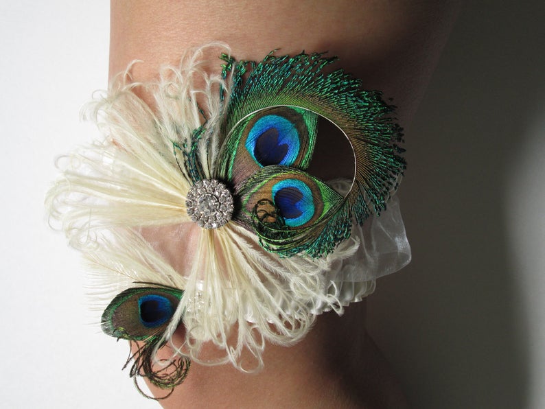 1920s Vintage Wedding Peacock Wedding Garter Set