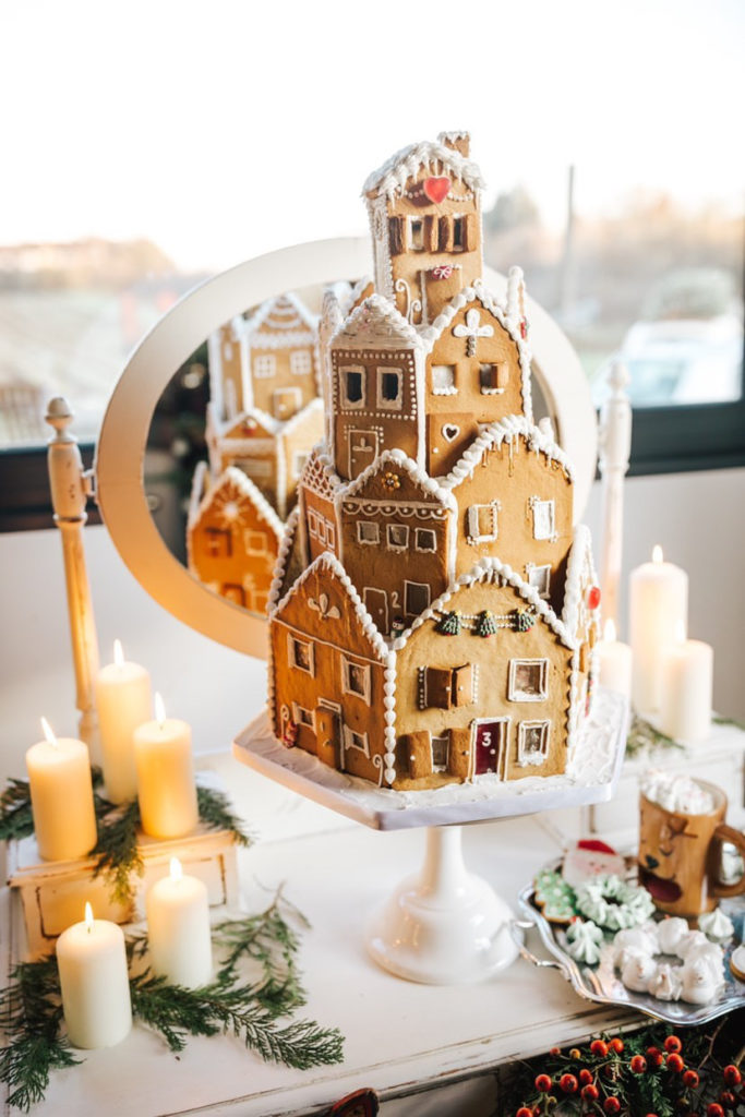 Ideas for styling your Christmas wedding with a ginger bread house