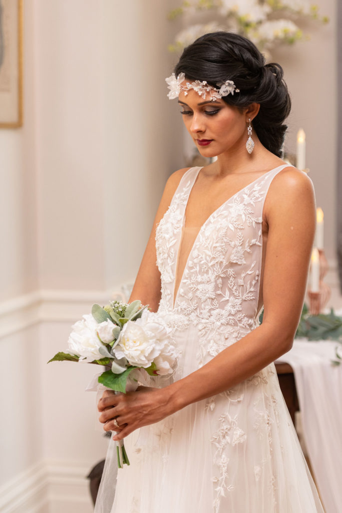 Vintage Glam Wedding Dress Inspiration at Hatfield Place, Essex