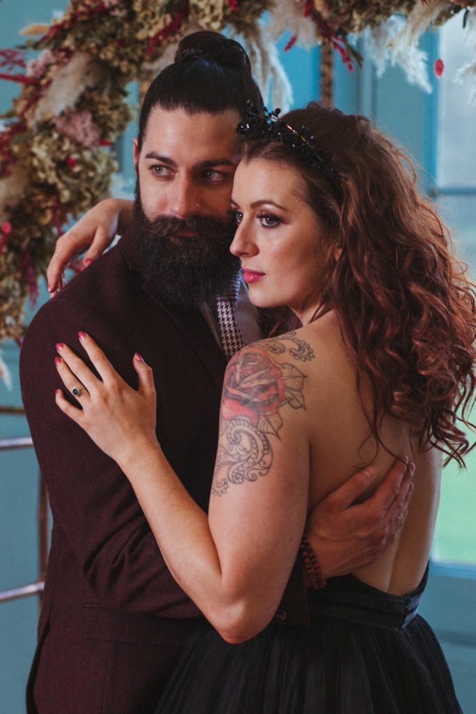 Modern Gothic Wedding With A Black Dress at Bradbourne House Kent