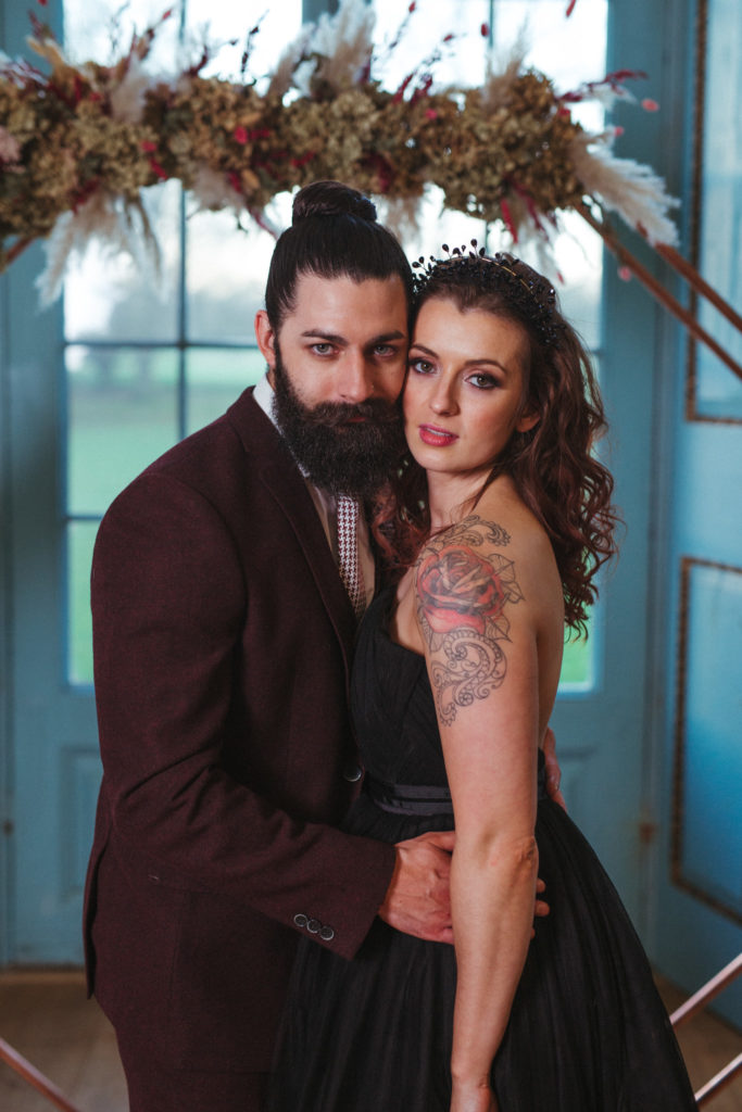 Modern Gothic Wedding With A Black Dress at Bradbourne House Kent