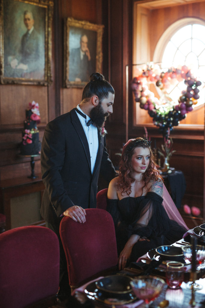 Modern Gothic Wedding With A Black Dress at Bradbourne House Kent
