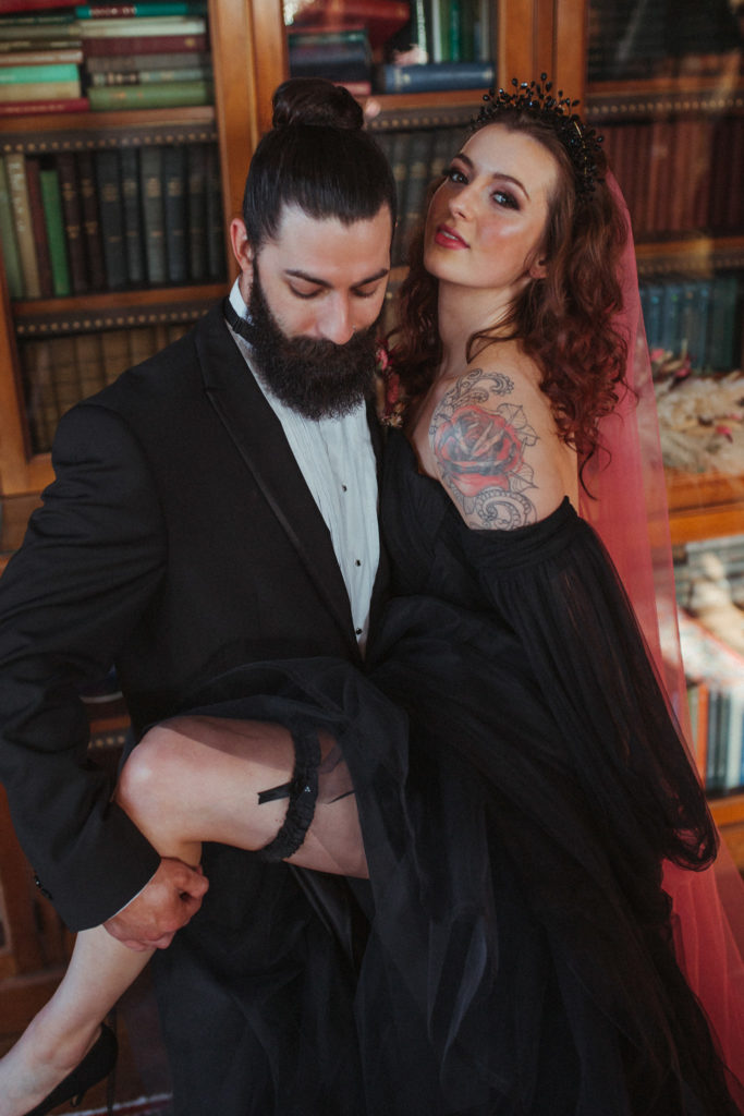 Modern Gothic Wedding With A Black Dress at Bradbourne House Kent