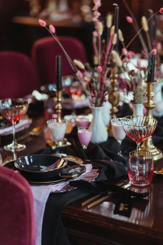 Modern Gothic Wedding With A Black Dress at Bradbourne House Kent