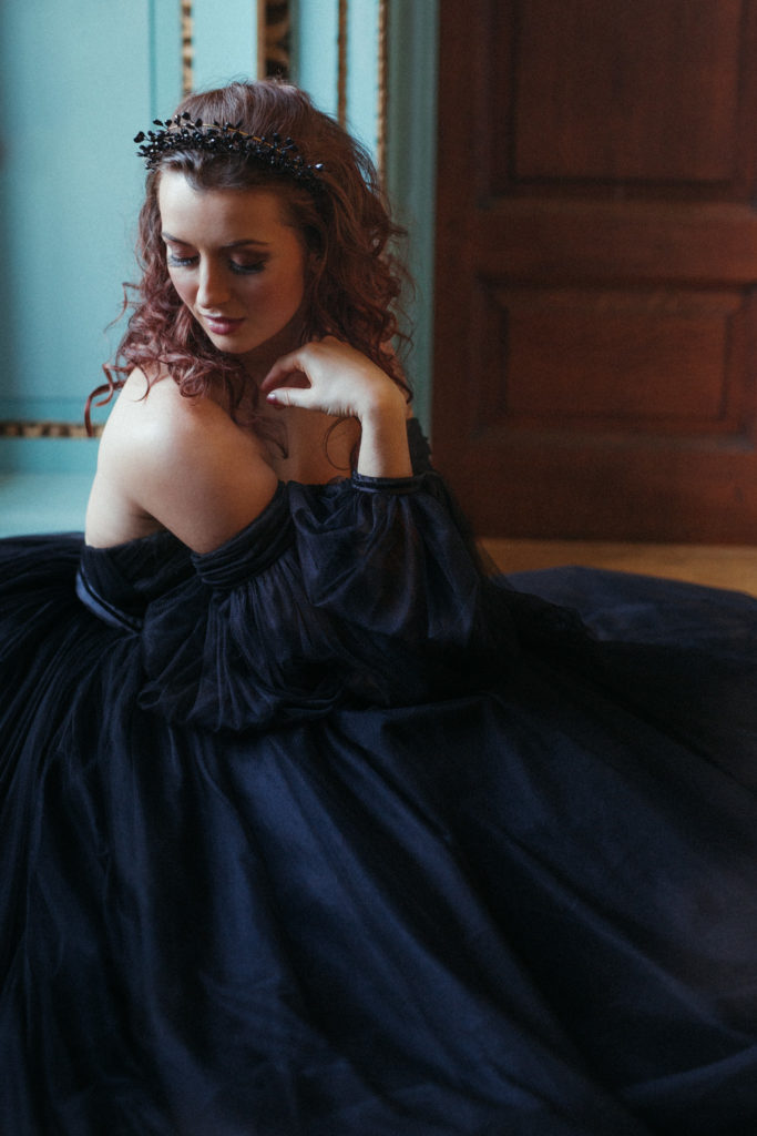 Modern Gothic Wedding With A Black Dress at Bradbourne House Kent