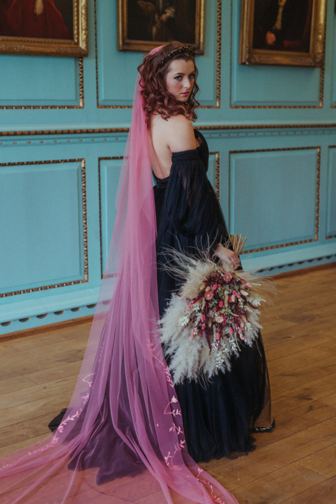 Modern Gothic Wedding With A Black Dress at Bradbourne House Kent