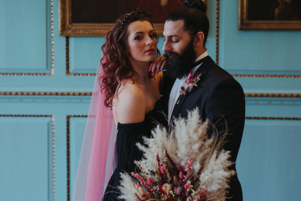 Modern Gothic Wedding With A Black Dress at Bradbourne House Kent