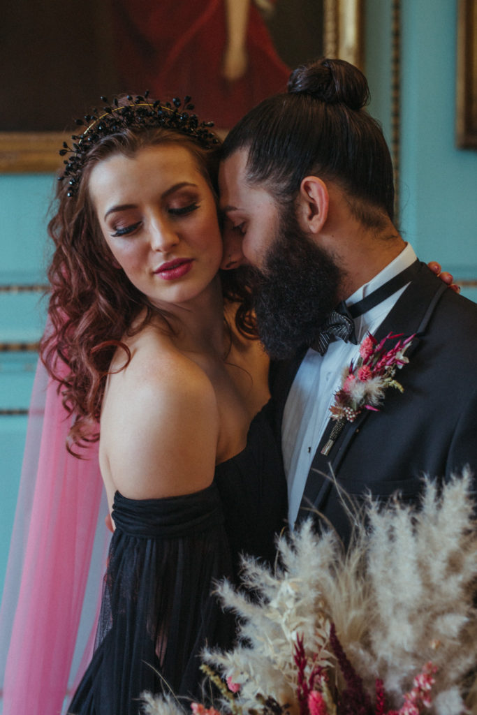 Modern Gothic Wedding With A Black Dress at Bradbourne House Kent