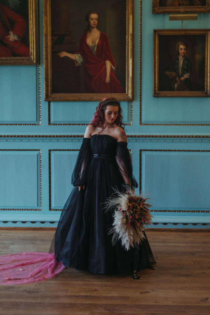 Modern Gothic Wedding With A Black Dress at Bradbourne House Kent