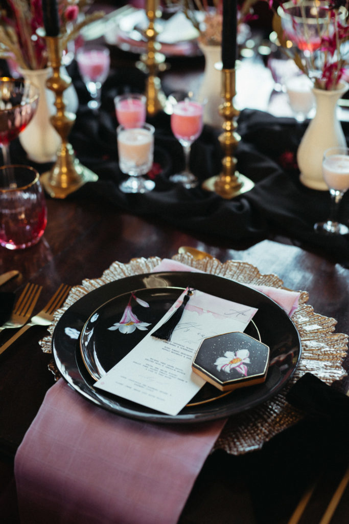 Modern Gothic Wedding With A Black Dress at Bradbourne House Kent