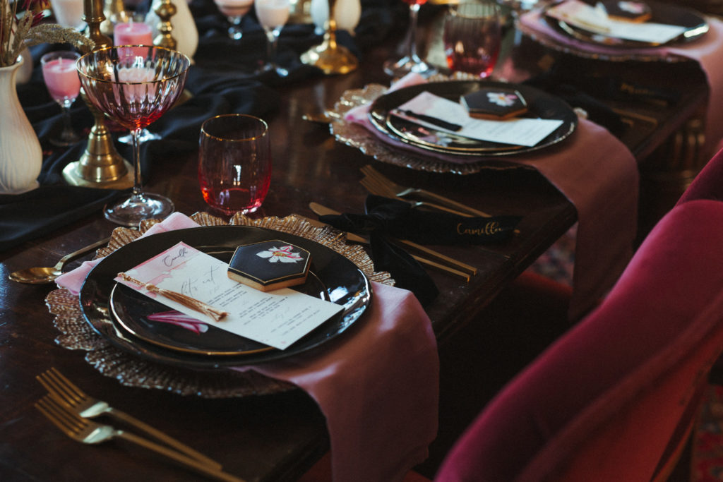 Modern Gothic Wedding With A Black Dress at Bradbourne House Kent
