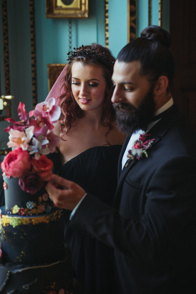 Modern Gothic Wedding With A Black Dress at Bradbourne House Kent