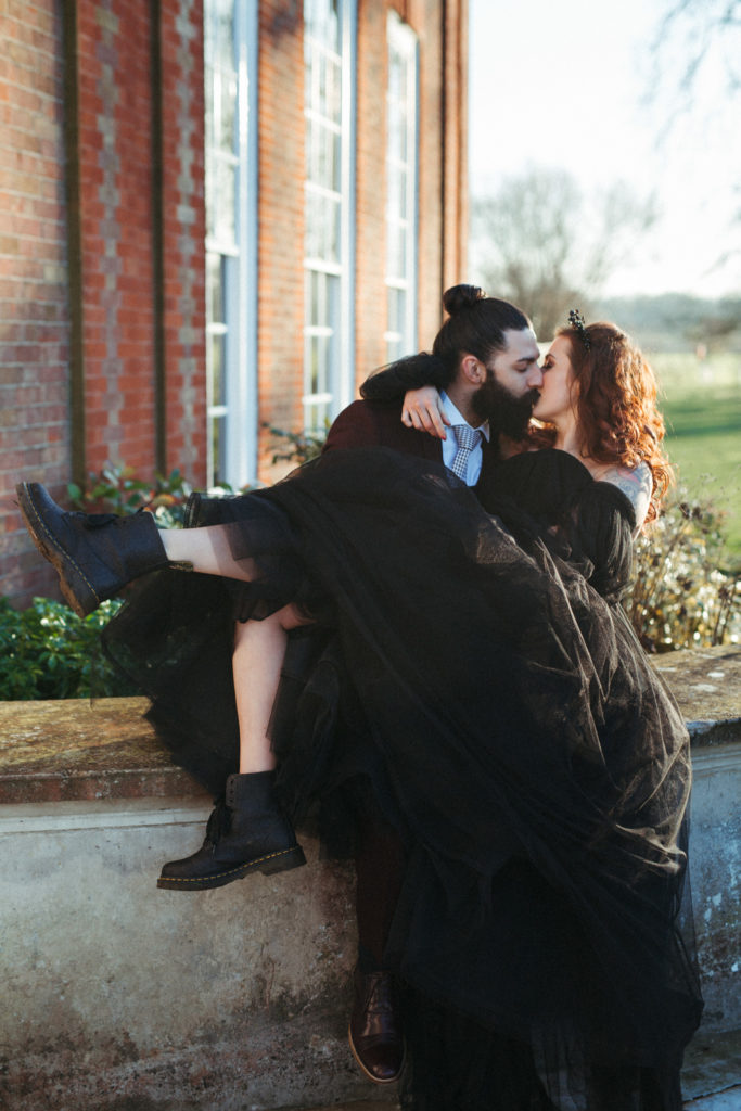 Modern Gothic Wedding With A Black Dress at Bradbourne House Kent