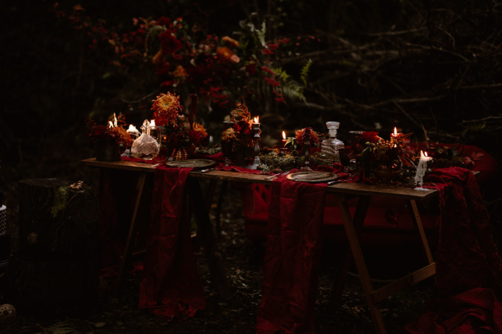 Dark Romantic Outdoor Wedding Inspiration at Upthorpe Wood, Suffolk