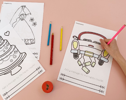 6 Page Wedding Kids Colouring In & Activity Games Pack Download