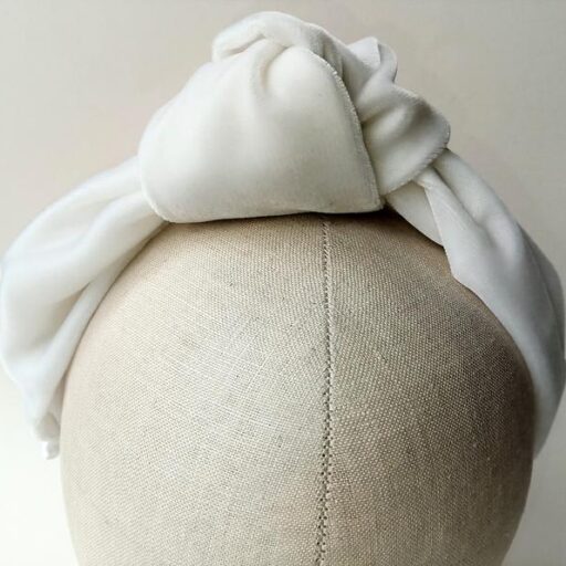 White velvet knot bridal headband