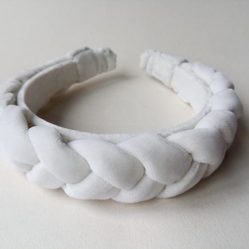 White velvet plaited bridal headband