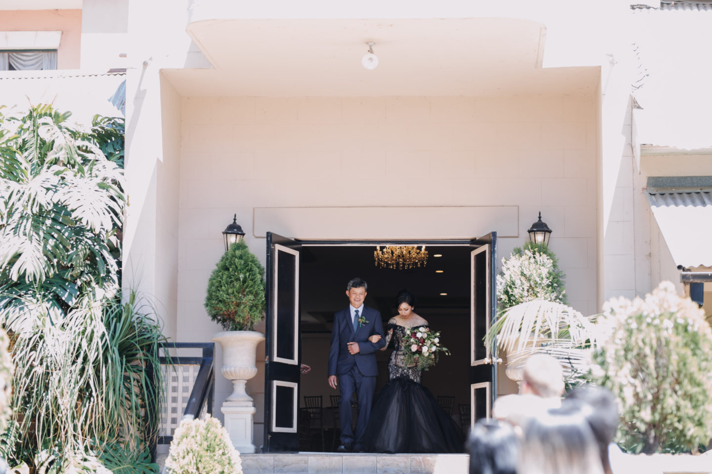 Romantic Goth Wedding With Black Wedding Dress at Villa Capri Sydney