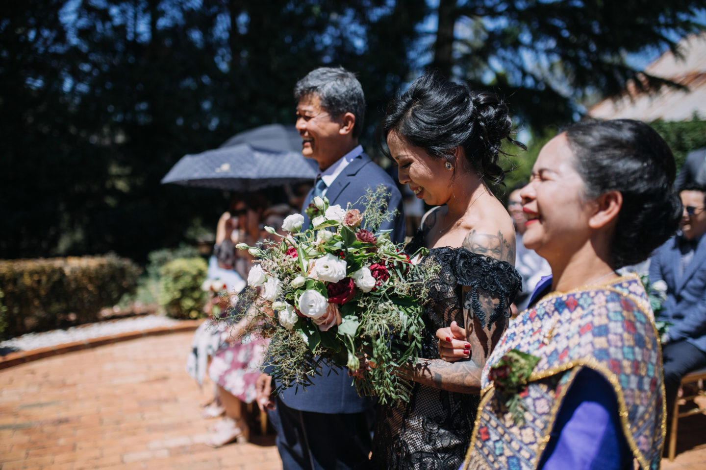 Romantic Goth Wedding With Black Wedding Dress at Villa Capri Sydney