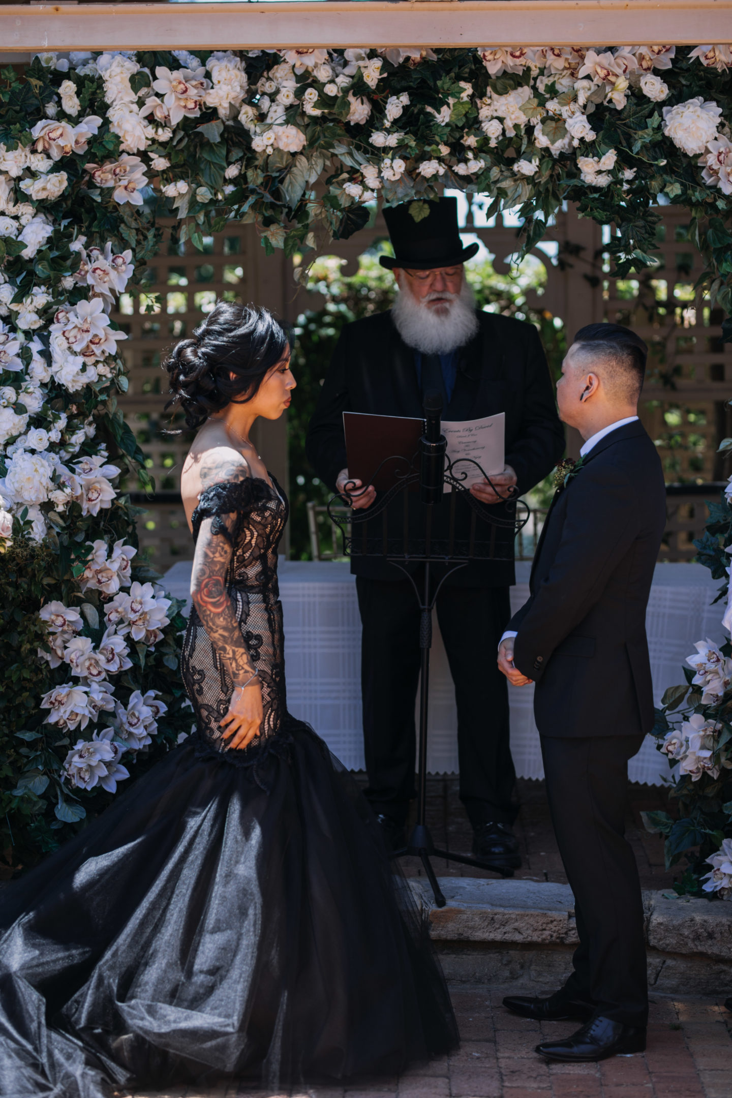 Romantic Goth Wedding With Black Wedding Dress at Villa Capri Sydney