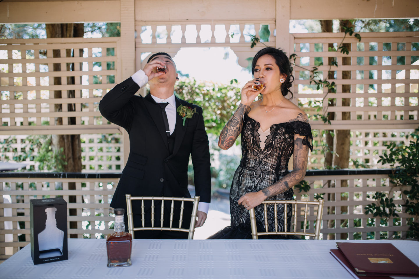 Romantic Goth Wedding With Black Wedding Dress at Villa Capri Sydney