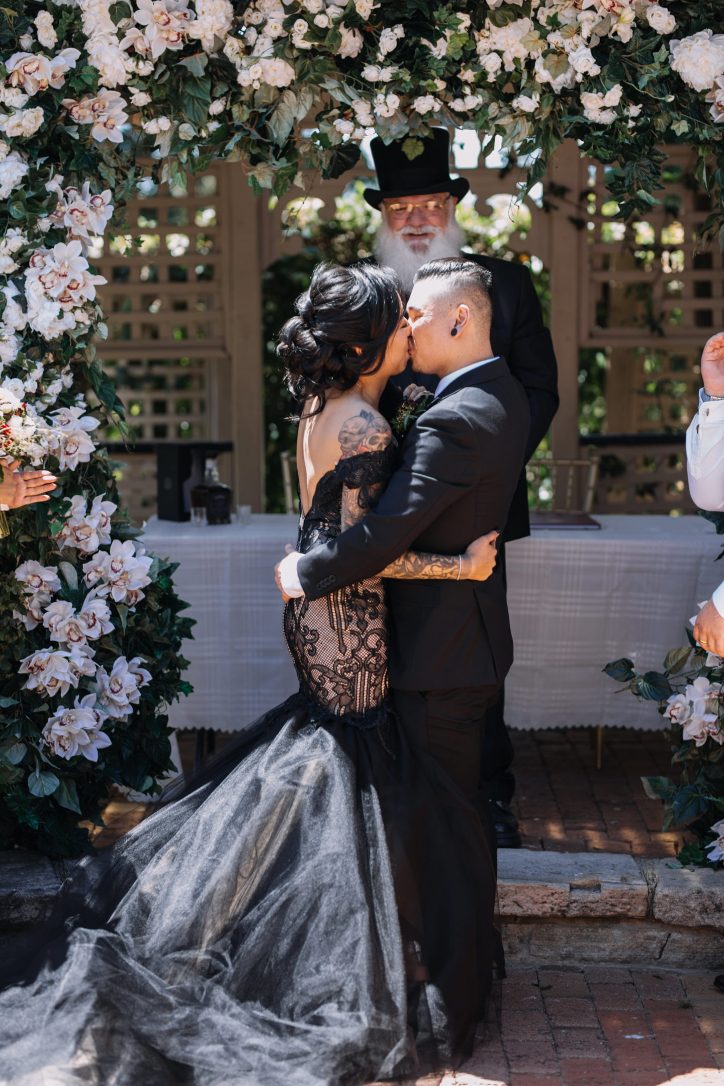 Romantic Goth Wedding With Black Wedding Dress at Villa Capri Sydney