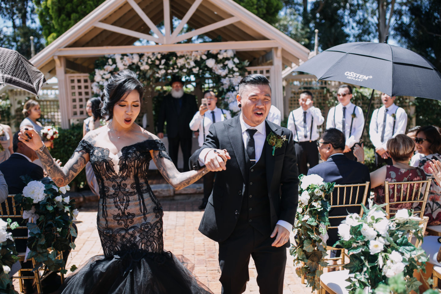 Romantic Goth Wedding With Black Wedding Dress at Villa Capri Sydney