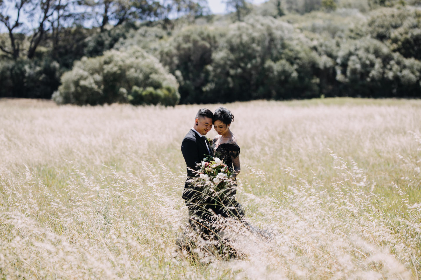 Romantic Goth Wedding With Black Wedding Dress at Villa Capri Sydney