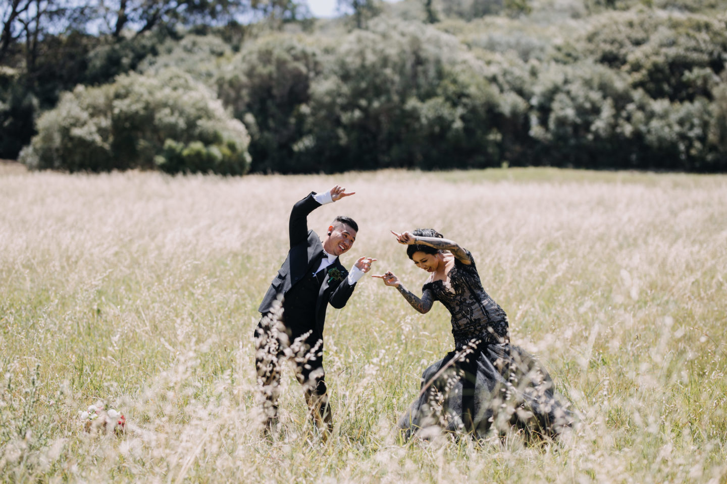 Romantic Goth Wedding With Black Wedding Dress at Villa Capri Sydney