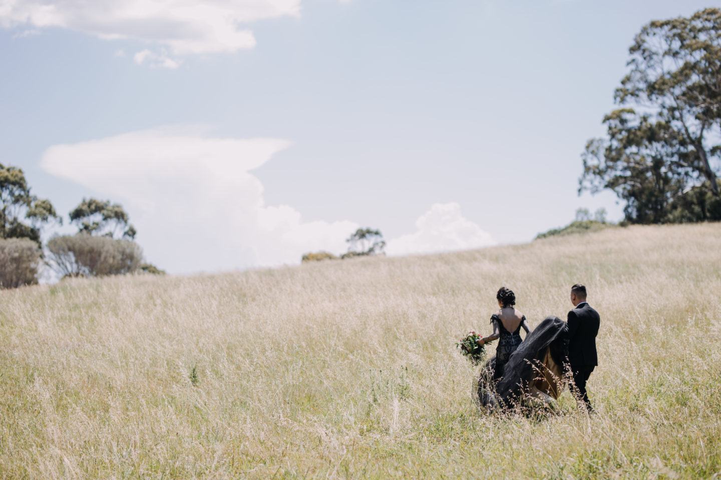 Romantic Goth Wedding With Black Wedding Dress at Villa Capri Sydney