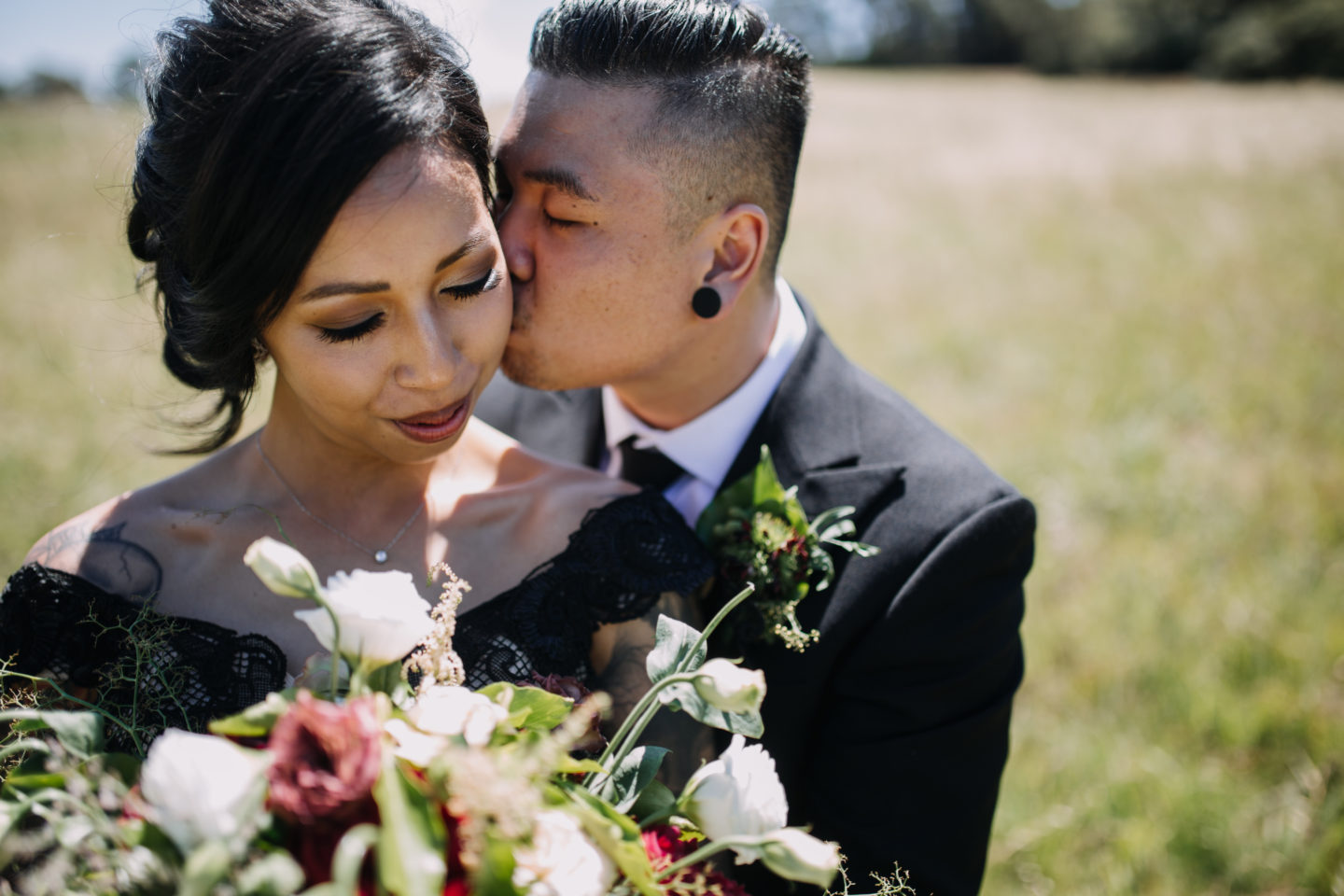 Romantic Goth Wedding With Black Wedding Dress at Villa Capri Sydney