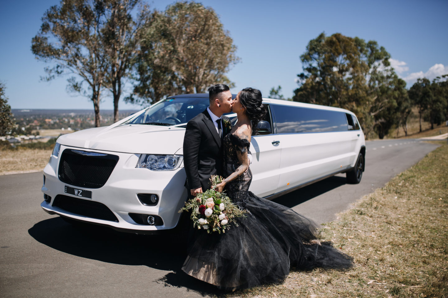 Romantic Goth Wedding With Black Wedding Dress at Villa Capri Sydney