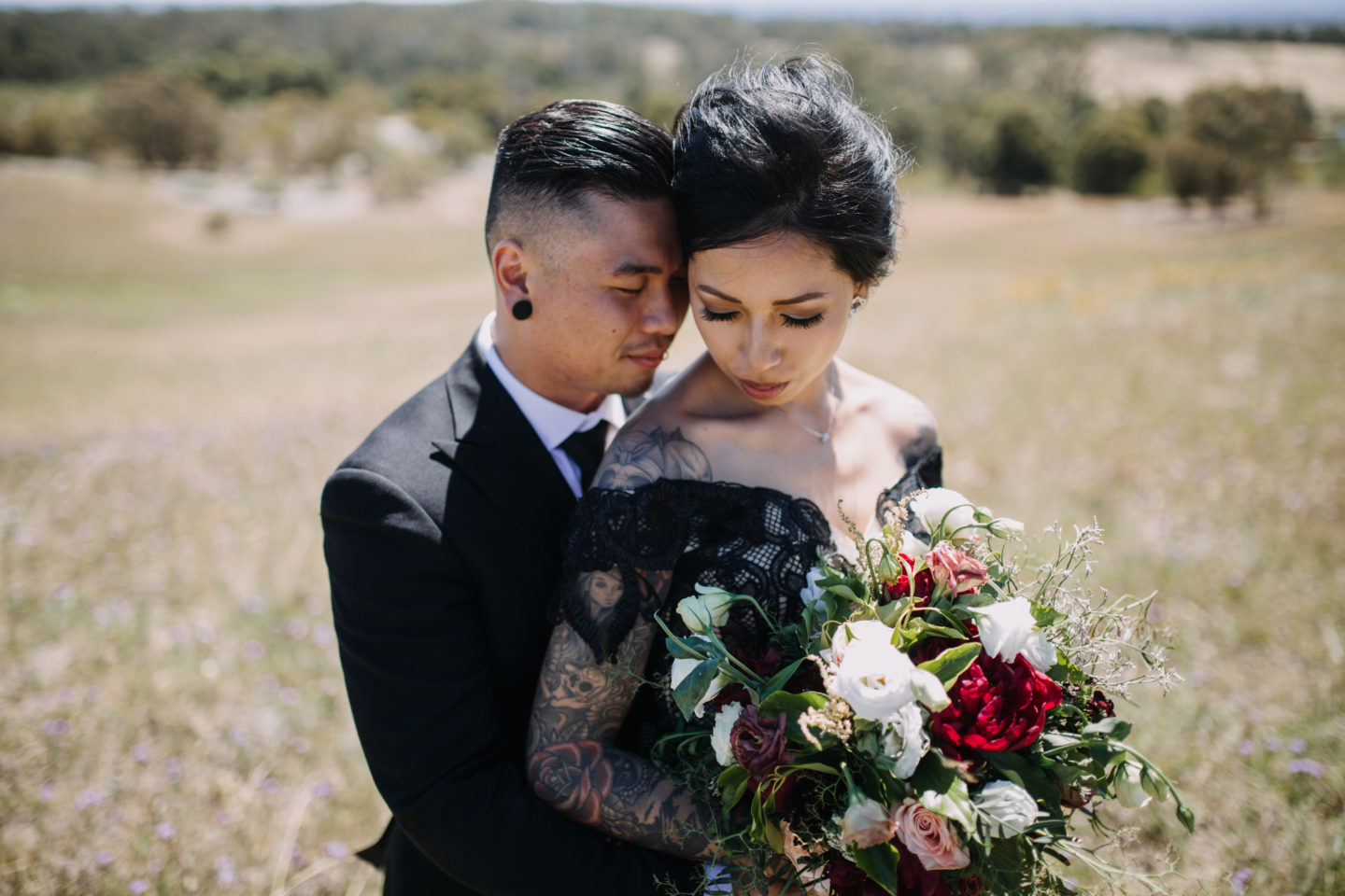 Romantic Goth Wedding With Black Wedding Dress at Villa Capri Sydney