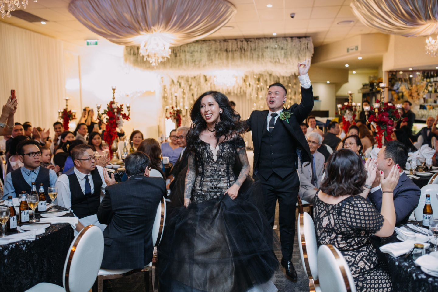 Romantic Goth Wedding With Black Wedding Dress at Villa Capri Sydney