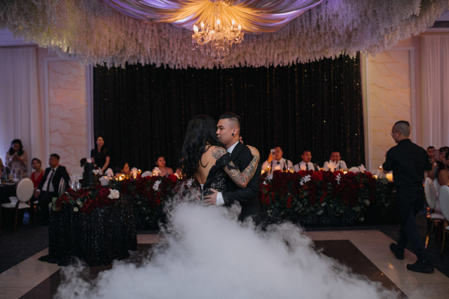 Romantic Goth Wedding With Black Wedding Dress at Villa Capri Sydney