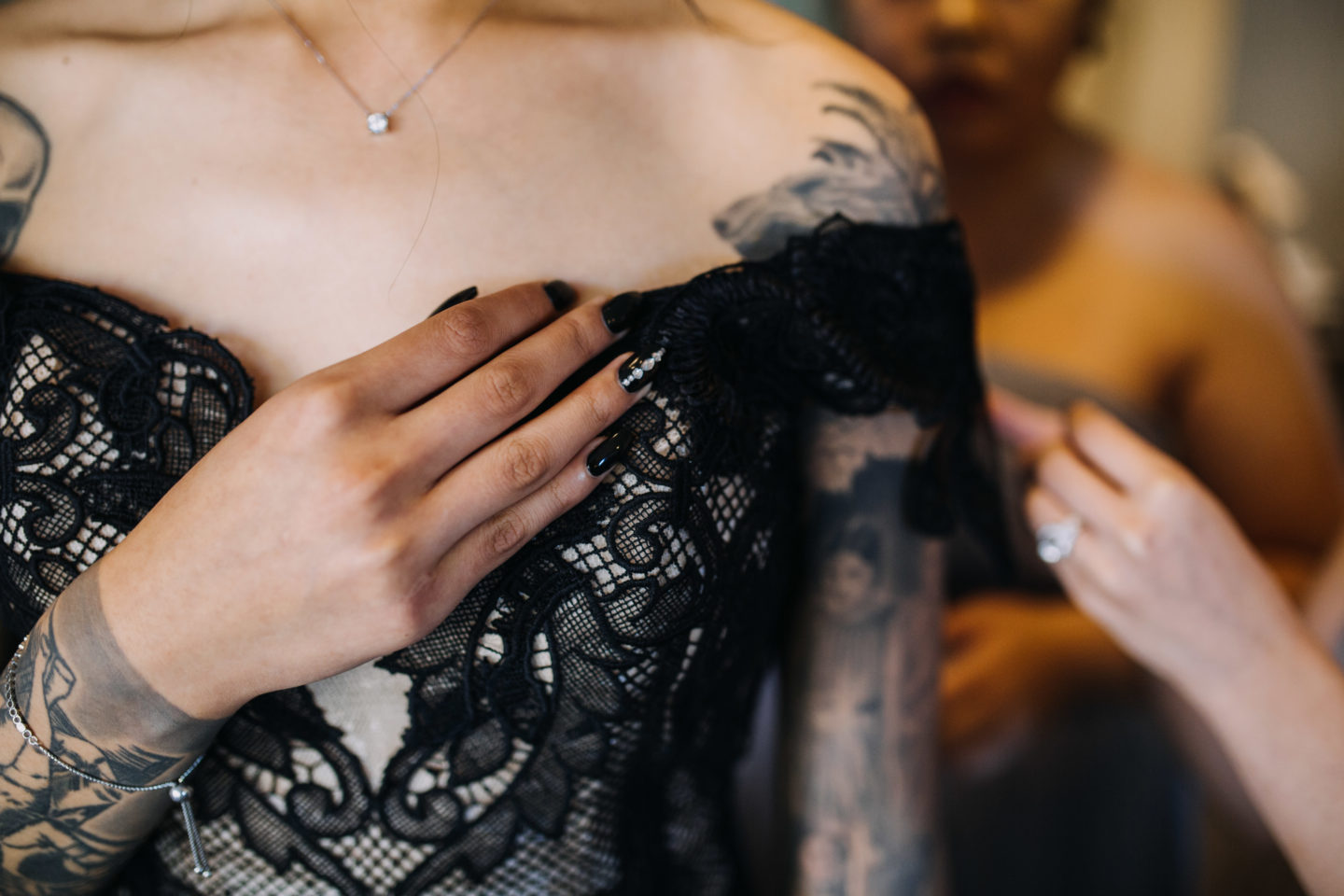 Romantic Goth Wedding With Black Wedding Dress at Villa Capri Sydney