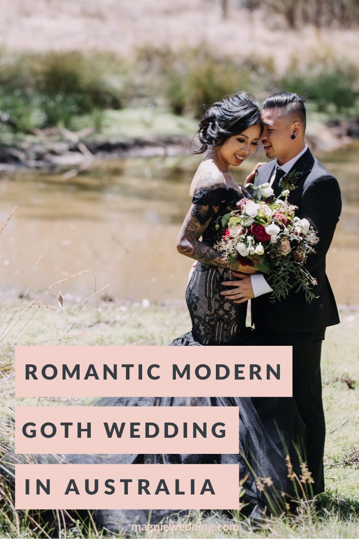 Romantic Goth Wedding With Black Wedding Dress at Villa Capri Sydney