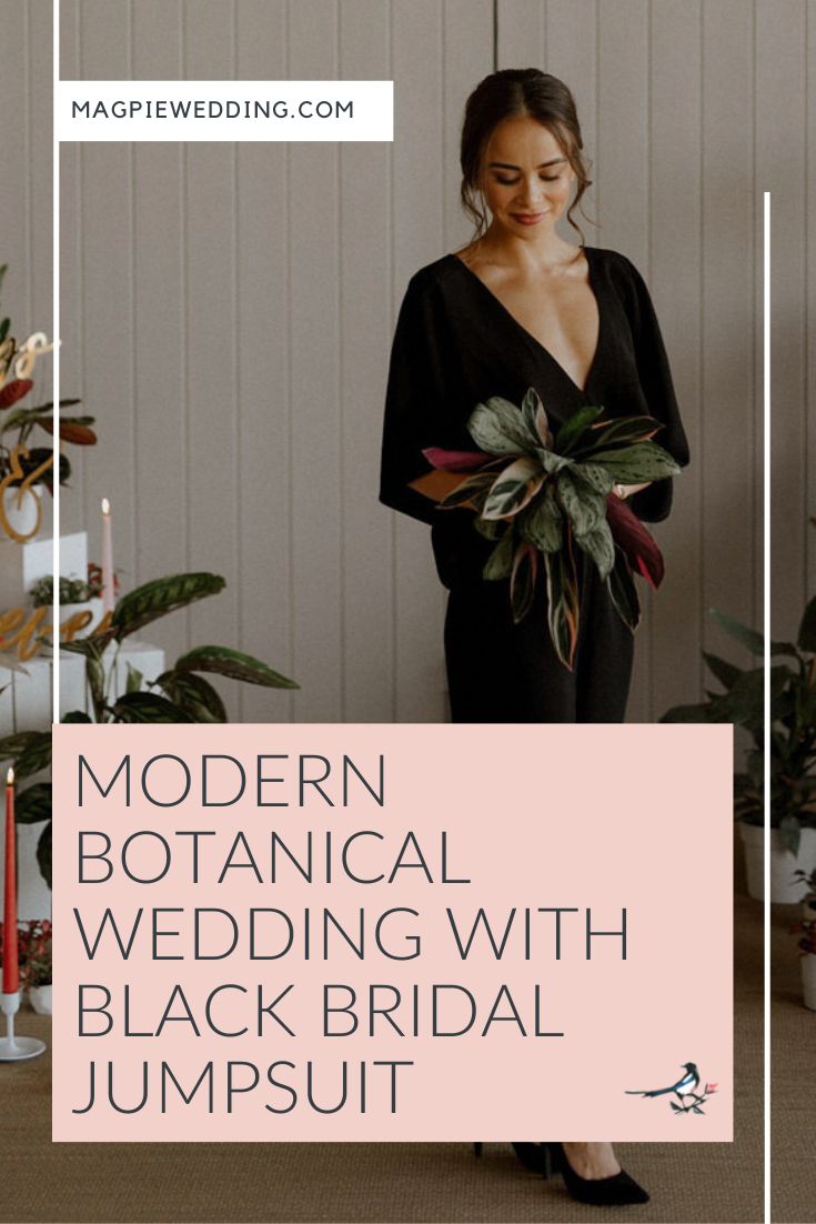 Modern Botanical Wedding with Black Bridal Jumpsuit