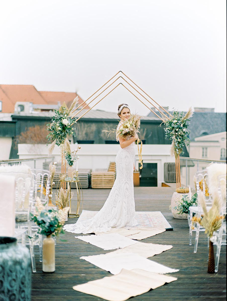 City Rooftop Elopement Wedding Inspiration in Bazaar, Czech Republic