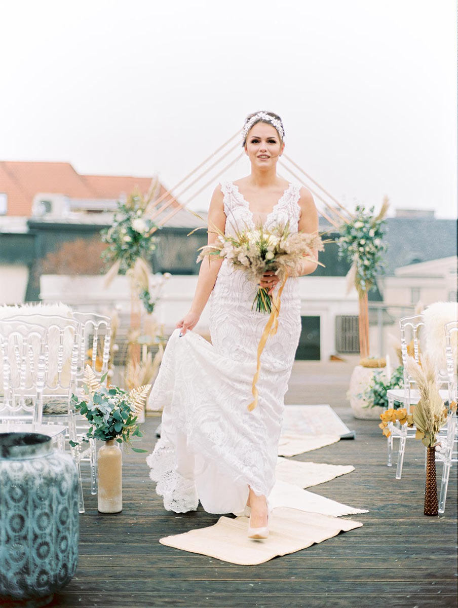 City Rooftop Elopement Wedding Inspiration in Bazaar, Czech Republic