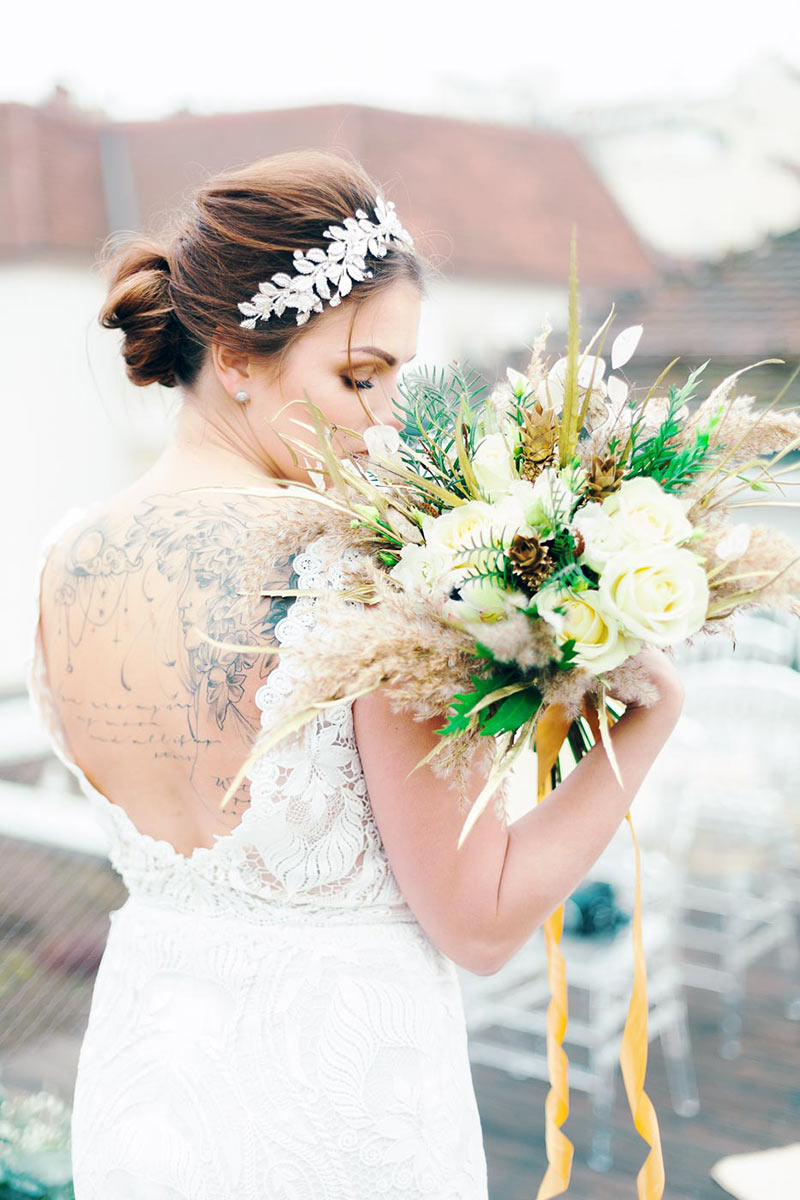 City Rooftop Elopement Wedding Inspiration in Bazaar, Czech Republic