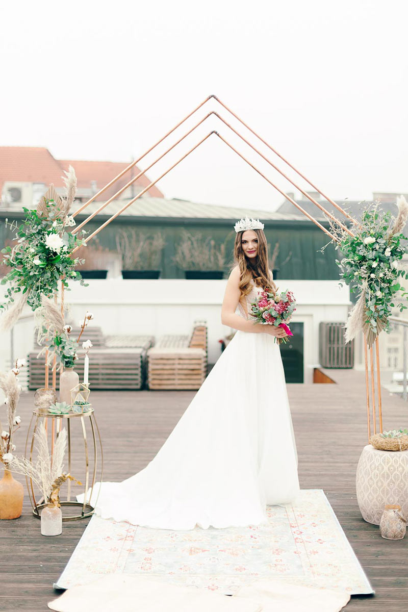 City Rooftop Elopement Wedding Inspiration in Bazaar, Czech Republic