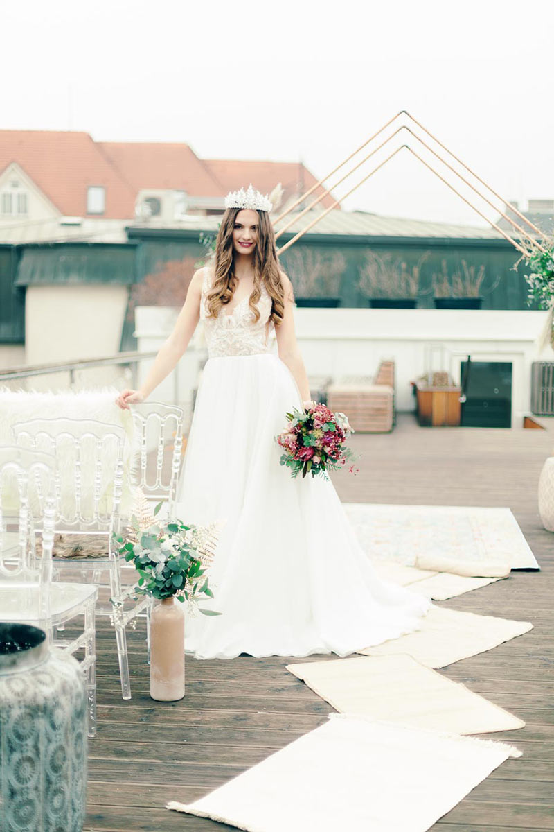 City Rooftop Elopement Wedding Inspiration in Bazaar, Czech Republic