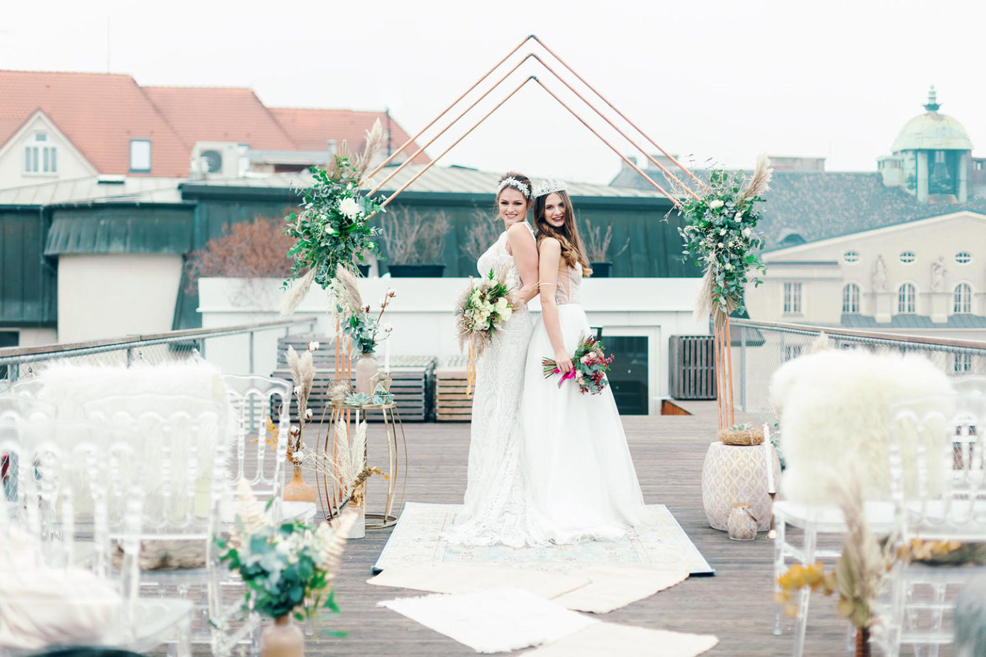 City Rooftop Elopement Wedding Inspiration in Bazaar, Czech Republic