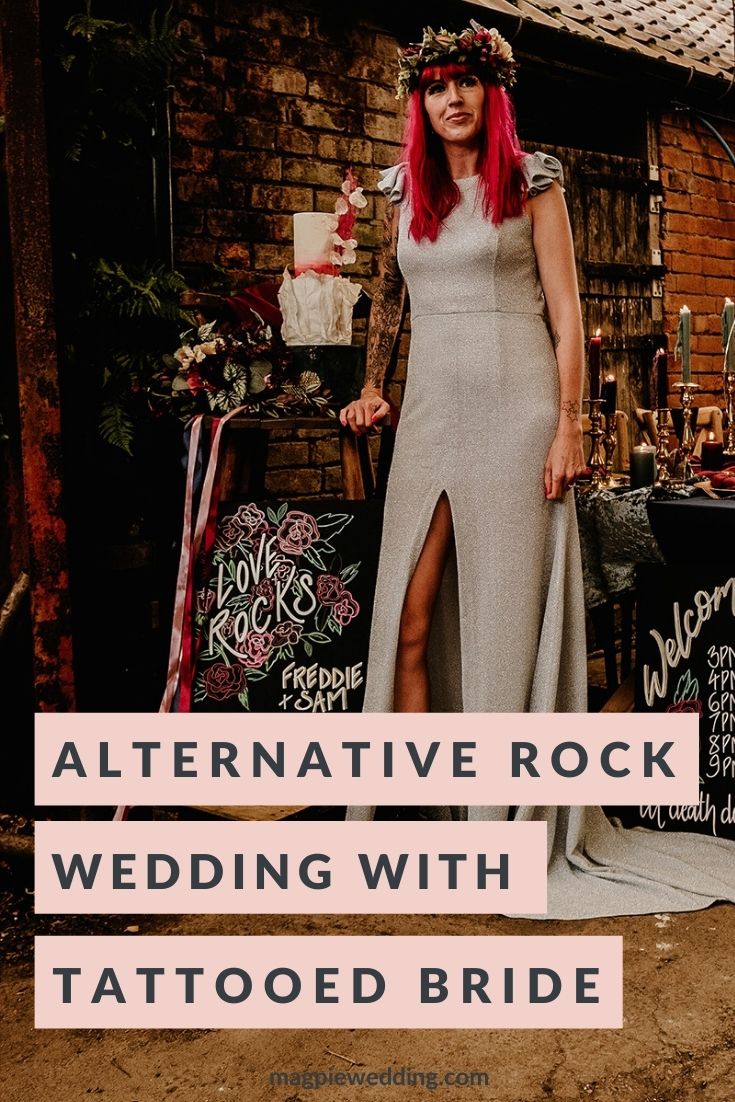 Alternative Rock Wedding Inspiration With Tattooed Bride and Bespoke Wedding Dress